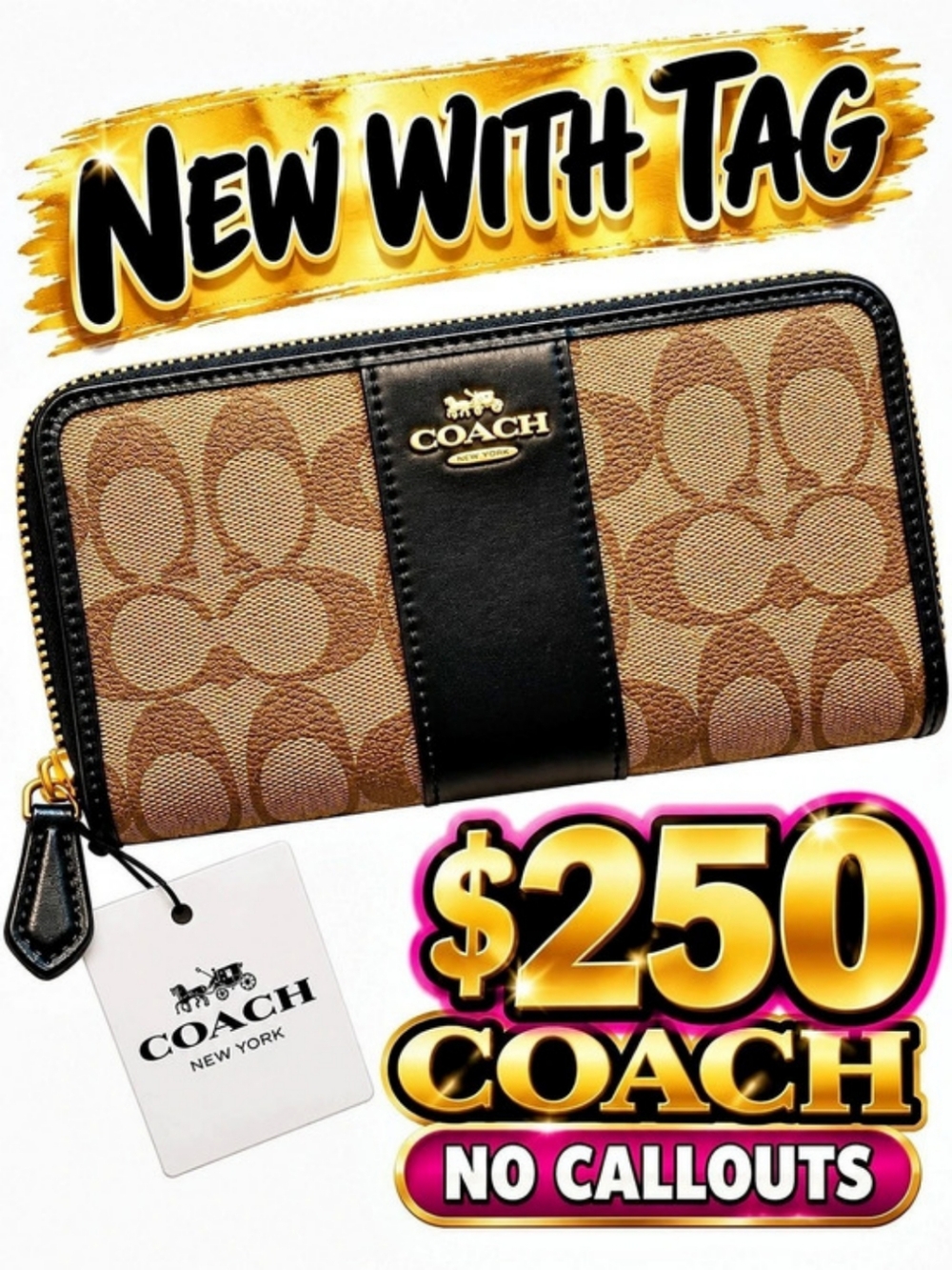 Coach Nwt  Long Zip Around Wallet In Signature Canvas With Stripe C4452 Long Zip